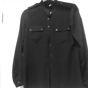 Club Monaco Navy Military style silk blouse